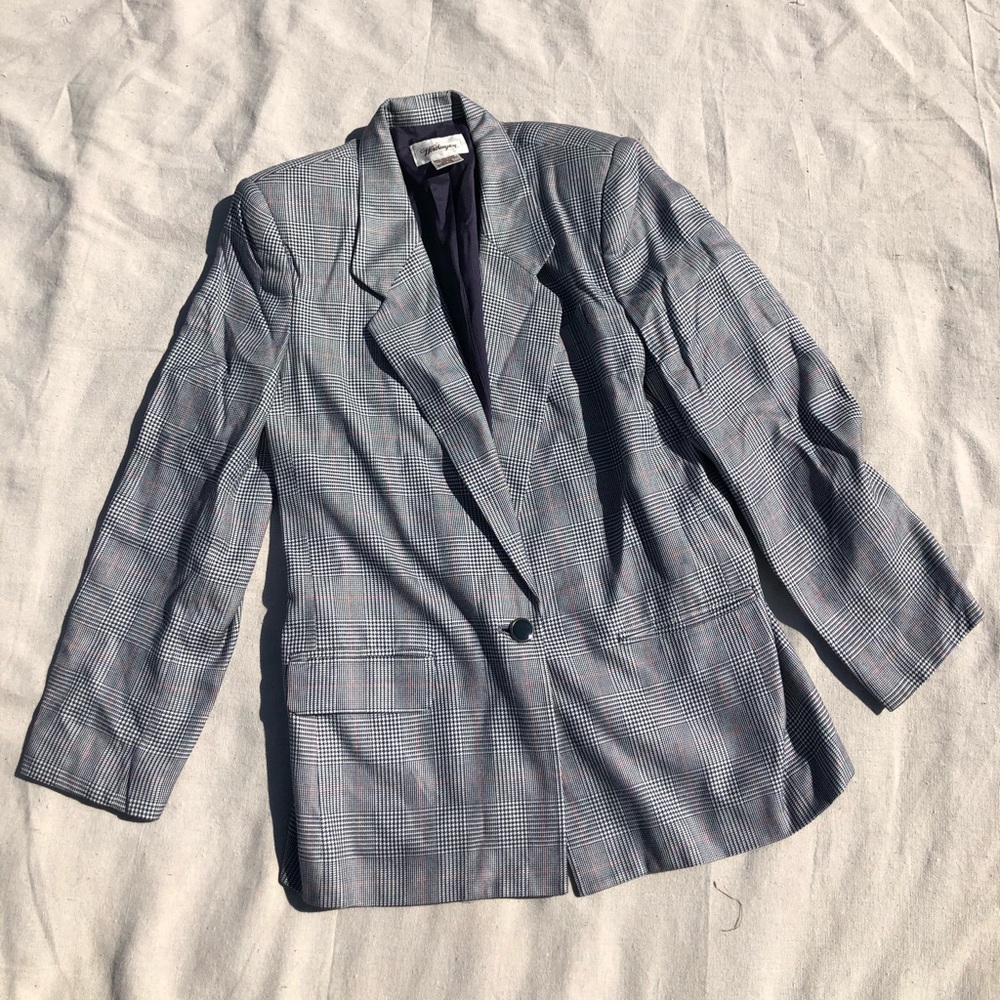 vintage navy houndstooth blazer